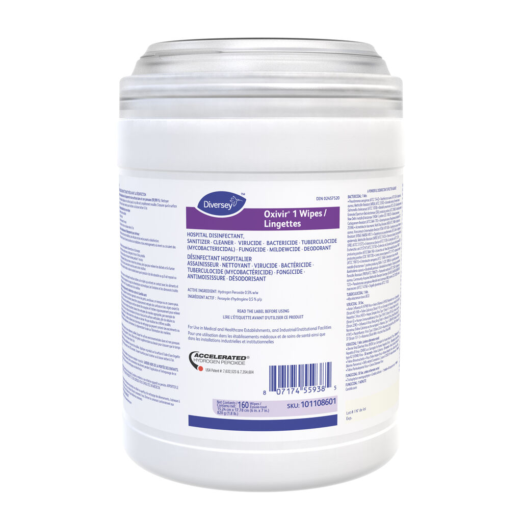 Oxivir® 1 Wipes, 160ea, 12/CT - Tuberculocide, Virucide, Bactéricide, Fongicide, Désinfectant à large spectre